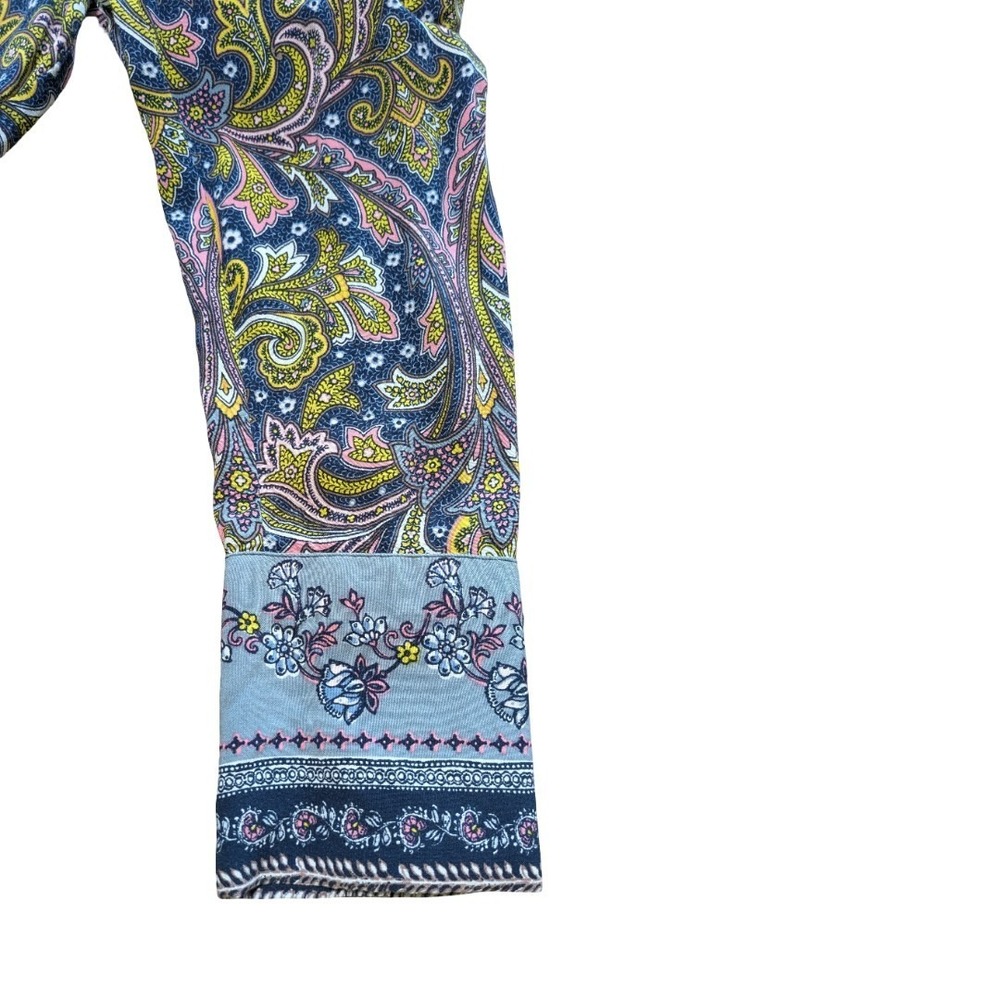 LOFT paisley yellow and blue button-down blouse Size SP Petite Long Sleeve - Picture 5 of 9